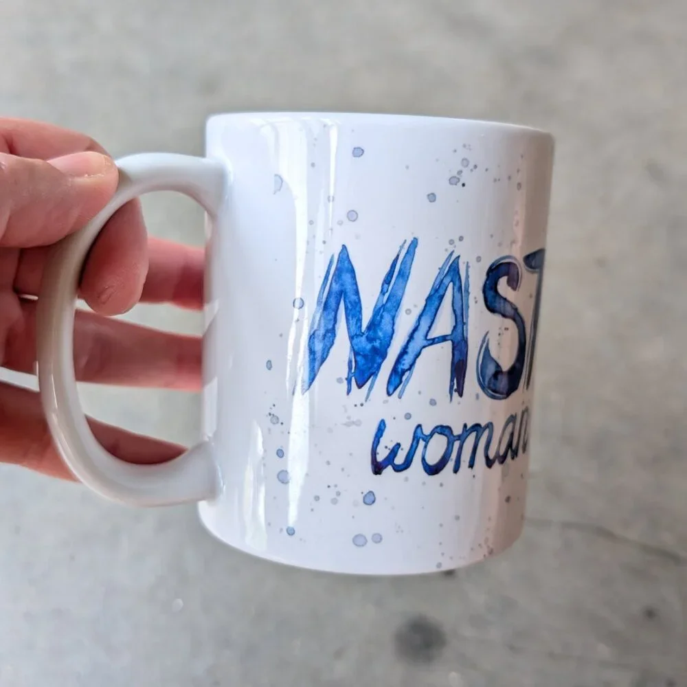 Society6 Nasty Woman White Blue Watercolor Ceramic Coffee Mug 11oz